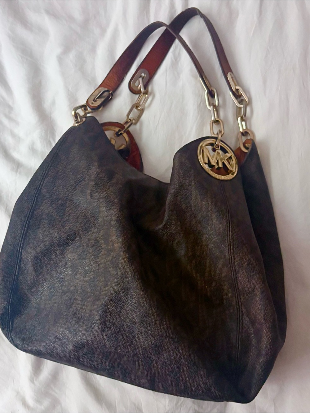 Michael Kors Fulton Large Signature Monogram Brown Hobo Shoulder Bag Y2K